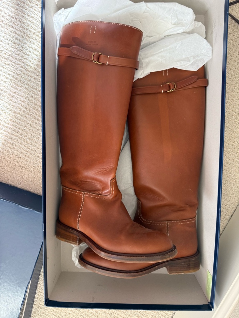 Ralph Lauren Cognac Leather Tall Riding Boots